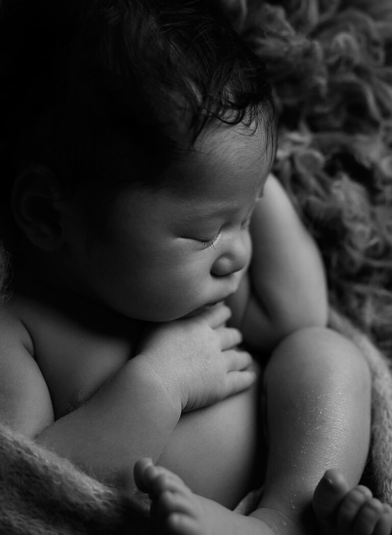 newborn baby boy black and white photo